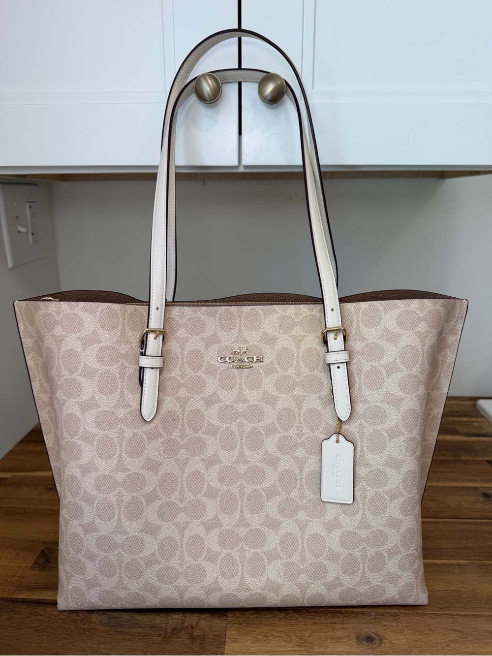 NWT Coach Signature Mollie Canvas Tote Bag in Sand/Chalk